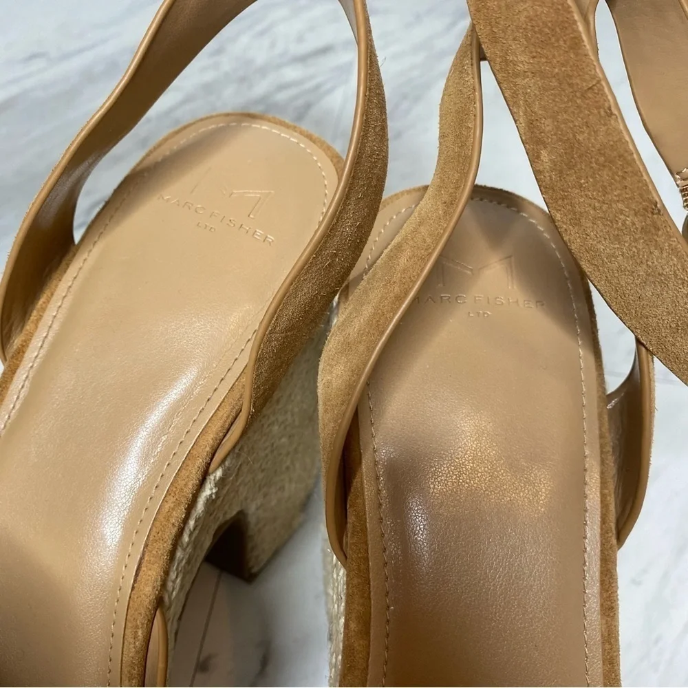 Marc Fisher Oleta Brown Suede Espadrille Platform Heeled Sandal 11M
